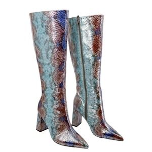 Wild Pair Islahp Multi Snake Knee High Boots 6.5M Pointed Toe Block Heel NIB